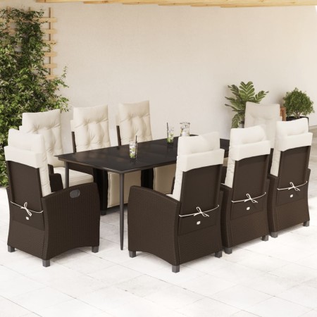 Set comedor para jardín 9 pzas y cojines ratán sintético marrón en Conjuntos de jardín | Comprar online en Foru.es