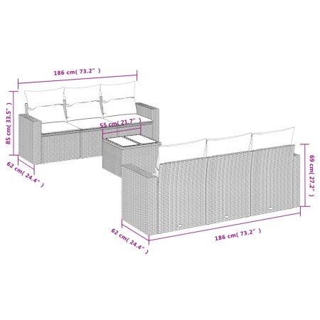 Set de sofás de jardín 7 piezas con cojines ratán PE gris de , Sofás modulares de exterior - Ref: Foro24-3251047, Precio: 473...