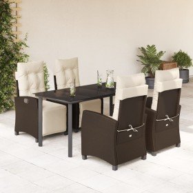 Set comedor de jardín 5 piezas y cojines ratán sintético marrón en Conjuntos de jardín | Comprar online en Foru.es