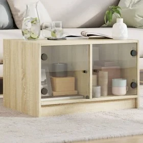 Mesa de centro con puertas de vidrio roble Sonoma 68x50x42 cm de , Mesas de centro - Ref: Foro24-836366, Precio: 43,89 €, Des...