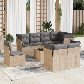 Set de sofás de jardín 9 pzas con cojines ratán sintético beige de , Conjuntos de jardín - Ref: Foro24-3249778, Precio: 593,8...