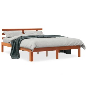 Estructura cama con cabecero madera pino marrón cera 140x190 cm de , Camas y somieres - Ref: Foro24-844270, Precio: 100,87 €,...