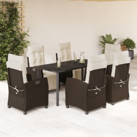 Set comedor de jardín 7 pzas con cojines ratán sintético marrón en Conjuntos de jardín | Comprar online en Foru.es