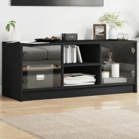 Mueble de TV con puertas de vidrio negro 102x37x42 cm de , Muebles TV - Ref: Foro24-836372, Precio: 64,88 €, Descuento: %