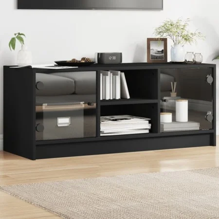 Mueble de TV con puertas de vidrio negro 102x37x42 cm de , Muebles TV - Ref: Foro24-836372, Precio: 64,88 €, Descuento: %