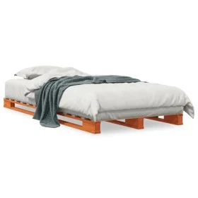 Solid wax brown pine wood pallet bed 90x200 cm by , Beds and slatted bases - Ref: Foro24-844452, Price: 99,63 €, Discount: %
