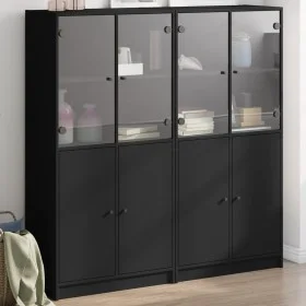 Estantería con puertas madera de ingeniería negro 136x37x142 cm de , Librerías y estanterías - Ref: Foro24-3206525, Precio: 2...