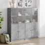 Estantería con puertas madera de ingeniería gris 136x37x142 cm de , Librerías y estanterías - Ref: Foro24-3206527, Precio: 29...
