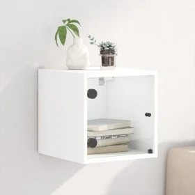Mesita de noche con puerta de vidrio blanco 35x37x35 cm de , Mesitas de noche - Ref: Foro24-836462, Precio: 27,49 €, Descuent...