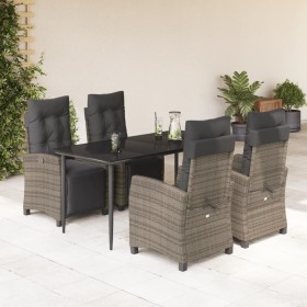Set comedor de jardín 5 piezas con cojines ratán sintético gris en Conjuntos de jardín | Comprar online en Foru.es
