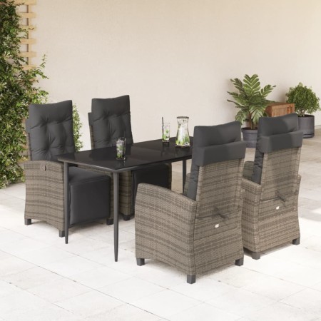 Set comedor de jardín 5 piezas con cojines ratán sintético gris en Conjuntos de jardín | Comprar online en Foru.es