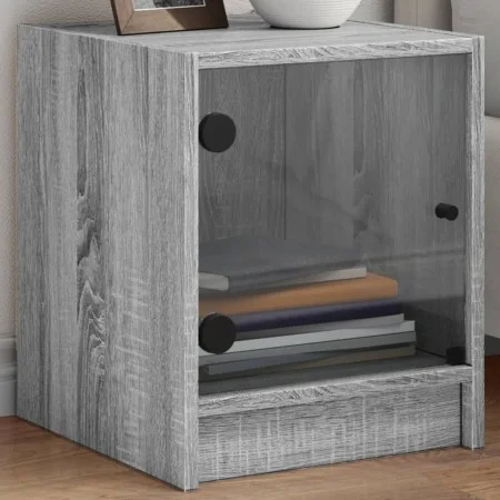 Mesita de noche con puerta de vidrio gris Sonoma 35x37x42 cm de , Mesitas de noche - Ref: Foro24-836353, Precio: 34,28 €, Des...