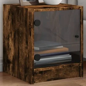 Mesita de noche con puerta de vidrio roble ahumado 35x37x42 cm de , Mesitas de noche - Ref: Foro24-836351, Precio: 33,25 €, D...