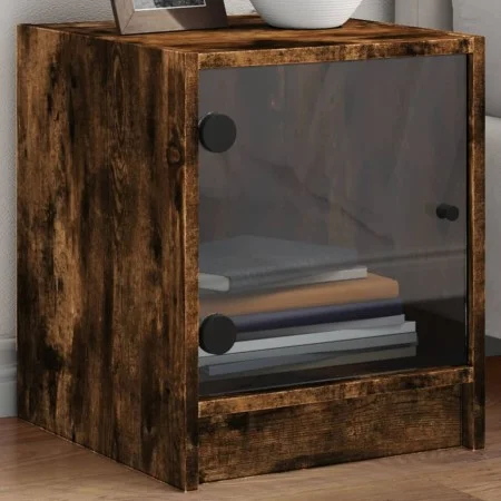 Mesita de noche con puerta de vidrio roble ahumado 35x37x42 cm de , Mesitas de noche - Ref: Foro24-836351, Precio: 33,25 €, D...
