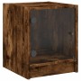 Mesita de noche con puerta de vidrio roble ahumado 35x37x42 cm de , Mesitas de noche - Ref: Foro24-836351, Precio: 33,80 €, D...
