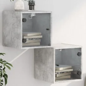 Mesitas noche puertas de vidrio 2 uds gris hormigón 35x37x35 cm de , Mesitas de noche - Ref: Foro24-836469, Precio: 37,24 €, ...