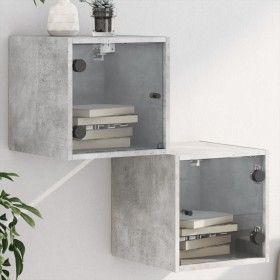 Mesitas noche puertas de vidrio 2 uds gris hormigón 35x37x35 cm de , Mesitas de noche - Ref: Foro24-836469, Precio: 44,30 €, ...