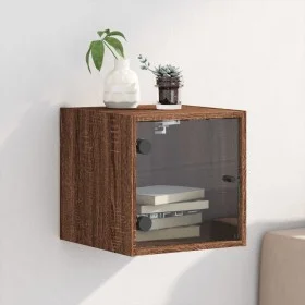 Mesita de noche con puerta de vidrio roble marrón 35x37x35 cm de , Mesitas de noche - Ref: Foro24-836474, Precio: 33,87 €, De...