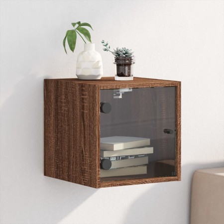 Mesita de noche con puerta de vidrio roble marrón 35x37x35 cm de , Mesitas de noche - Ref: Foro24-836474, Precio: 34,33 €, De...