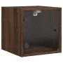 Mesita de noche con puerta de vidrio roble marrón 35x37x35 cm de , Mesitas de noche - Ref: Foro24-836474, Precio: 33,87 €, De...