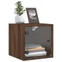 Mesita de noche con puerta de vidrio roble marrón 35x37x35 cm de , Mesitas de noche - Ref: Foro24-836474, Precio: 33,87 €, De...