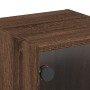 Mesita de noche con puerta de vidrio roble marrón 35x37x35 cm de , Mesitas de noche - Ref: Foro24-836474, Precio: 34,33 €, De...