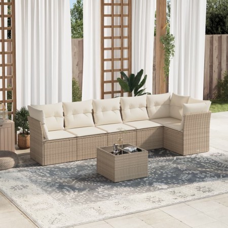 Set sofás de jardín 7 piezas y cojines ratán sintético beige de , Conjuntos de jardín - Ref: Foro24-3217668, Precio: 449,13 €...