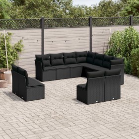 Set de sofás de jardín 11 pzas y cojines ratán sintético negro de , Conjuntos de jardín - Ref: Foro24-3217815, Precio: 674,08...