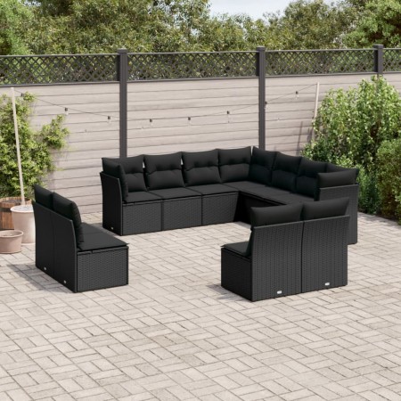 Set de sofás de jardín 11 pzas y cojines ratán sintético negro de , Conjuntos de jardín - Ref: Foro24-3217815, Precio: 674,08...