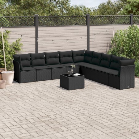 Set de sofás de jardín 10 pzas cojines ratán sintético negro de , Conjuntos de jardín - Ref: Foro24-3217785, Precio: 617,05 €...