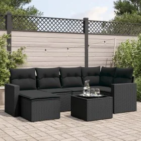 Set de comedor de jardín 7 pzas y cojines ratán sintético negro by , Modular outdoor sofas - Ref: Foro24-3251602, Price: 464,...