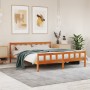 Estructura cama con cabecero madera pino marrón cera 160x200 cm de , Camas y somieres - Ref: Foro24-844399, Precio: 125,02 €,...