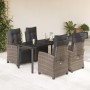 Set comedor de jardín 5 piezas con cojines ratán sintético gris en Conjuntos de jardín | Comprar online en Foru.es