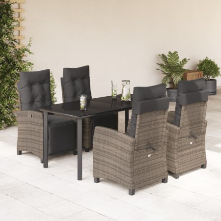 Set comedor de jardín 5 piezas con cojines ratán sintético gris en Conjuntos de jardín | Comprar online en Foru.es