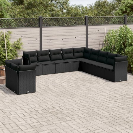 Set de sofás de jardín 11 pzas y cojines ratán sintético negro de , Conjuntos de jardín - Ref: Foro24-3249714, Precio: 735,12...