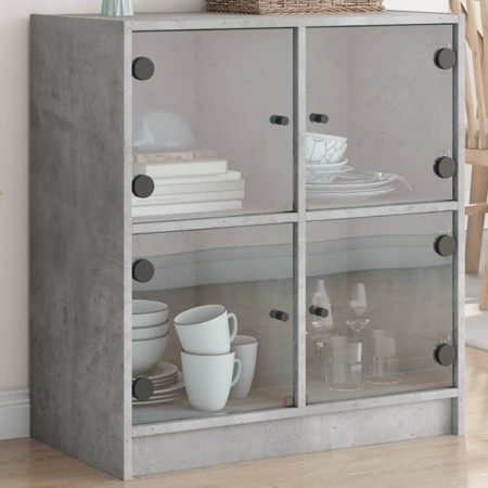 Armario auxiliar puertas de vidrio gris hormigón 68x37x75,5 cm de , Aparadores - Ref: Foro24-836381, Precio: 76,24 €, Descuen...
