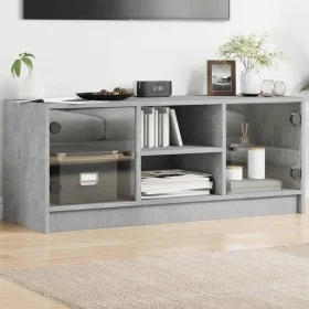 Mueble de TV con puertas de vidrio gris hormigón 102x37x42 cm de , Muebles TV - Ref: Foro24-836374, Precio: 63,17 €, Descuent...