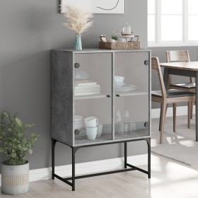 Armario auxiliar puertas de vidrio gris hormigón 69x37x100 cm de , Aparadores - Ref: Foro24-836549, Precio: 72,59 €, Descuent...