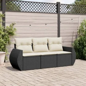 Set de sofás de jardín con cojines 3 pzas ratán sintético negro de , Conjuntos de jardín - Ref: Foro24-3221055, Precio: 223,1...