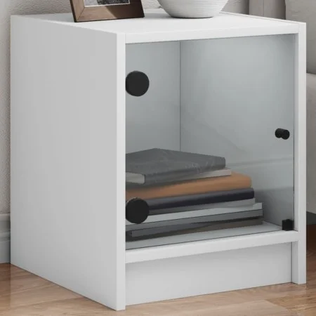 Mesita de noche con puerta de vidrio blanco 35x37x42 cm de , Mesitas de noche - Ref: Foro24-836343, Precio: 24,54 €, Descuent...