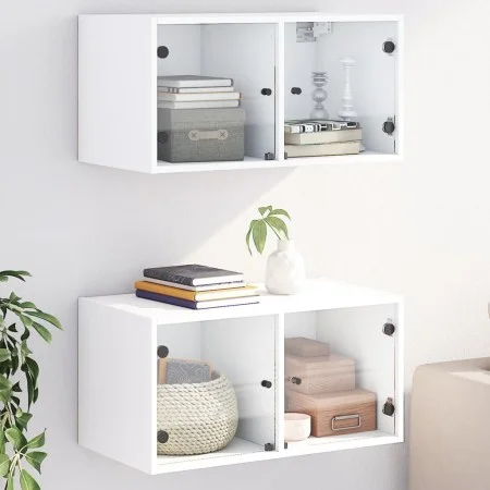 Mueble pared con puertas de vidrio 2 uds blanco 68,5x37x35 cm de , Taquillas y armarios de almacenamiento - Ref: Foro24-83649...