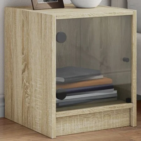 Mesitas noche con puertas vidrio 2 uds roble Sonoma 35x37x42 cm de , Mesitas de noche - Ref: Foro24-836348, Precio: 39,57 €, ...