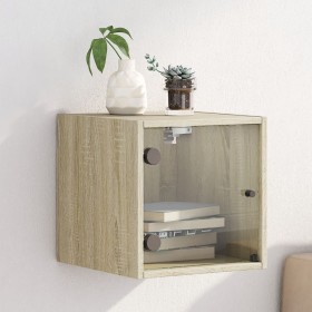 Mesita de noche con puerta de vidrio roble Sonoma 35x37x35 cm de , Mesitas de noche - Ref: Foro24-836466, Precio: 35,09 €, De...