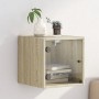 Mesita de noche con puerta de vidrio roble Sonoma 35x37x35 cm de , Mesitas de noche - Ref: Foro24-836466, Precio: 35,09 €, De...
