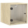 Mesita de noche con puerta de vidrio roble Sonoma 35x37x35 cm de , Mesitas de noche - Ref: Foro24-836466, Precio: 35,09 €, De...