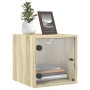 Mesita de noche con puerta de vidrio roble Sonoma 35x37x35 cm de , Mesitas de noche - Ref: Foro24-836466, Precio: 35,09 €, De...