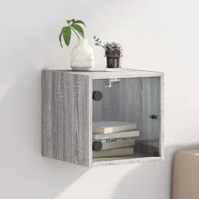 Mesita de noche con puerta de vidrio gris Sonoma 35x37x35 cm de , Mesitas de noche - Ref: Foro24-836472, Precio: 32,00 €, Des...