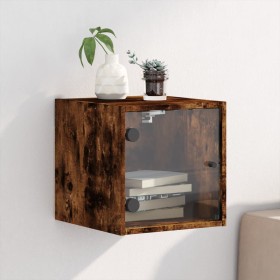 Mesita de noche con puerta de vidrio roble ahumado 35x37x35 cm de , Mesitas de noche - Ref: Foro24-836470, Precio: 31,13 €, D...