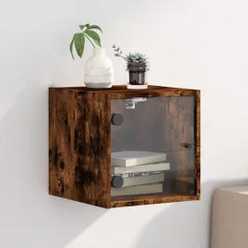 Mesita de noche con puerta de vidrio roble ahumado 35x37x35 cm by , Nightstands - Ref: Foro24-836470, Price: 30,75 €, Discoun...