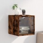 Mesita de noche con puerta de vidrio roble ahumado 35x37x35 cm de , Mesitas de noche - Ref: Foro24-836470, Precio: 31,13 €, D...